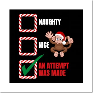 Naughty or Nice Christmas Monkey Posters and Art